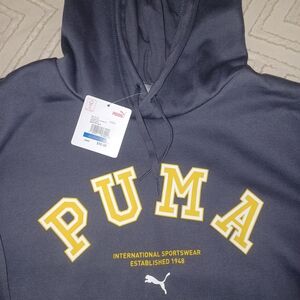 PUMA Men's Dark Gray Hoodie with Yellow Accents